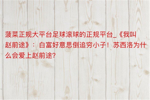 菠菜正规大平台足球滚球的正规平台_《我叫赵前途》：白富好意思倒追穷小子！苏西洛为什么会爱上赵前途？